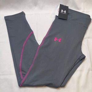 Under Armour Charcoal Leggings with Neon Pink Highlights Size Youth Large